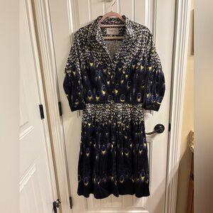 Samantha Sung Women’s Black Peacock Print Fit N Flare Shirtdress Size 8